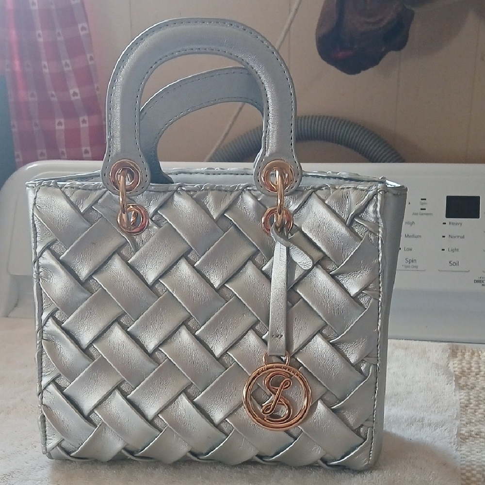 Sam & Libby Silver Woven Mini Bag with Gold Accents